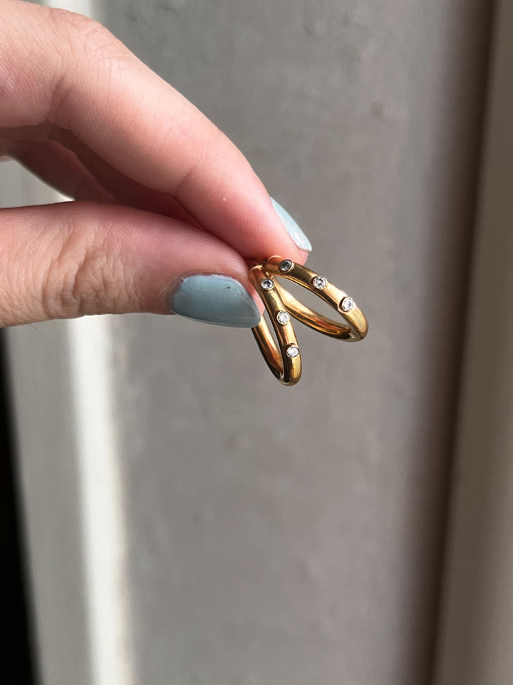 Stunning Pair of 9k Vintage Hoops with Bezel-Set Diamonds