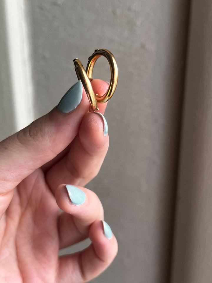 Stunning Pair of 9k Vintage Hoops with Bezel-Set Diamonds