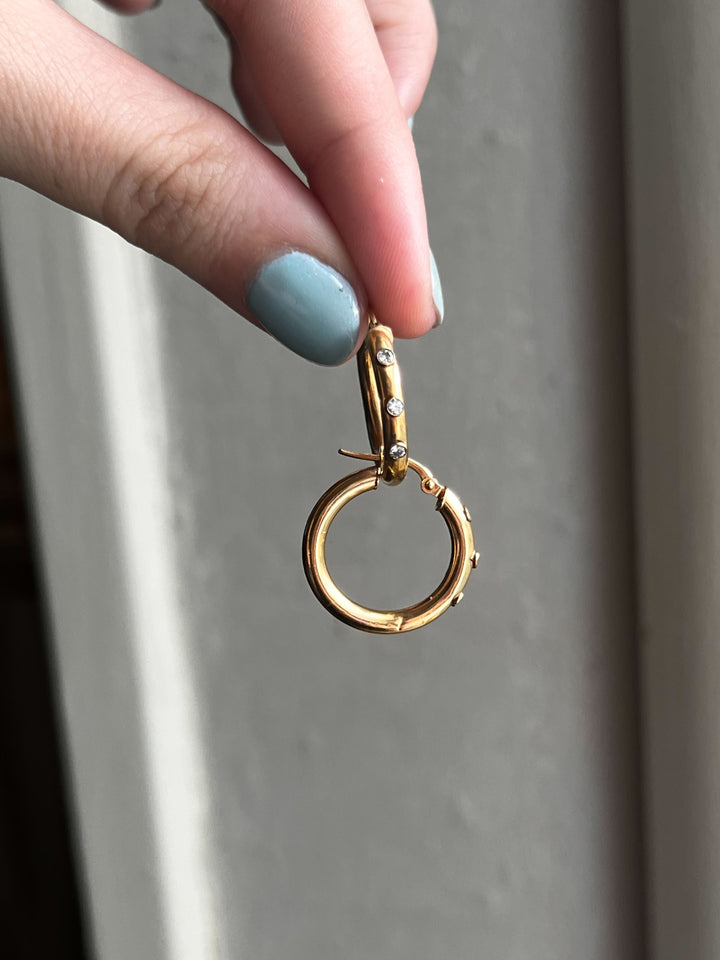 Stunning Pair of 9k Vintage Hoops with Bezel-Set Diamonds