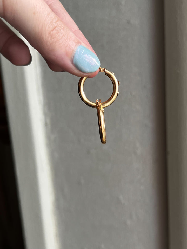 Stunning Pair of 9k Vintage Hoops with Bezel-Set Diamonds