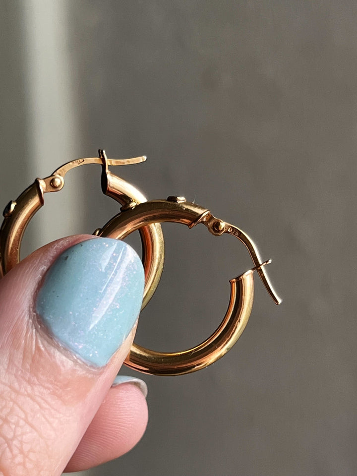 Stunning Pair of 9k Vintage Hoops with Bezel-Set Diamonds