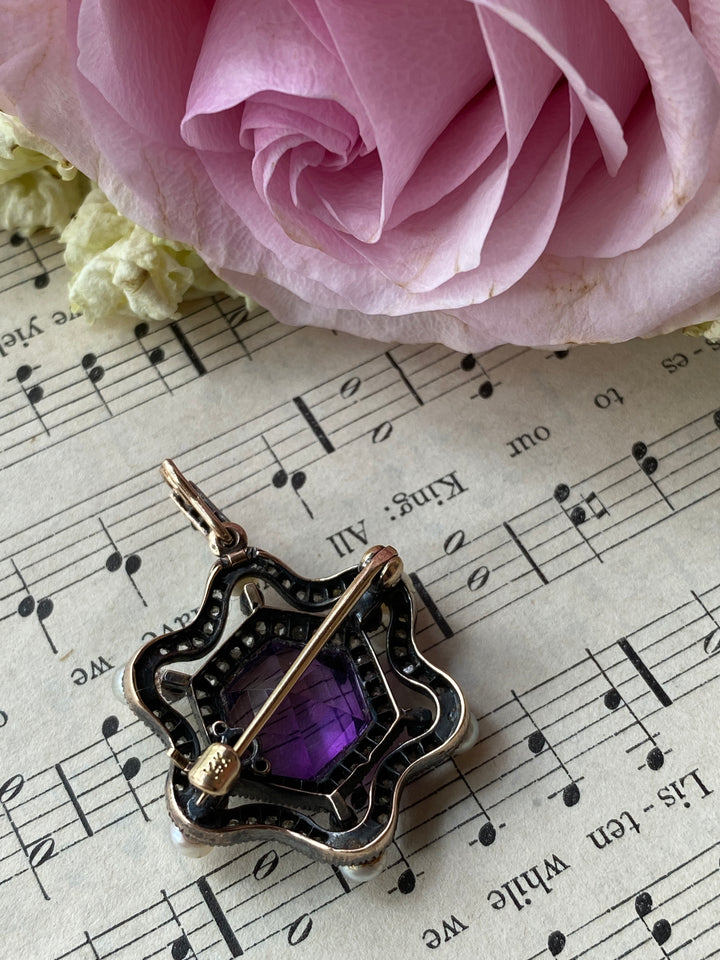 14k Diamond, Amethyst, & Pearl Star Pendant