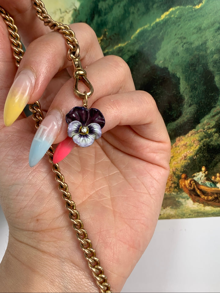 14ct Edwardian Enamel Pansy Pendant