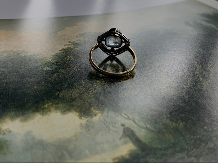 14k Moonstone, Diamond, & Onyx Ring