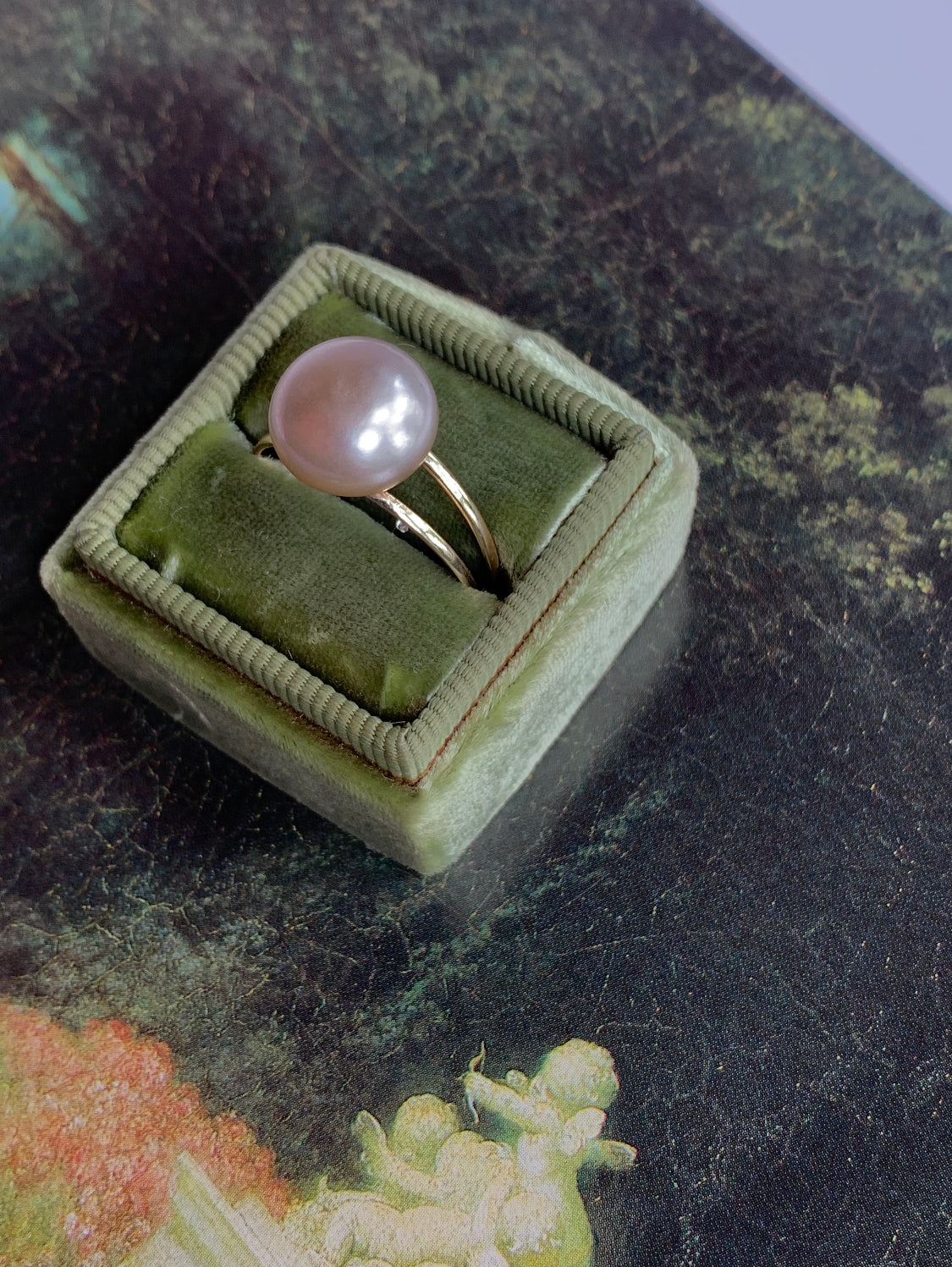 14k Edwardian Button Pearl Ring *include red ribbon*
