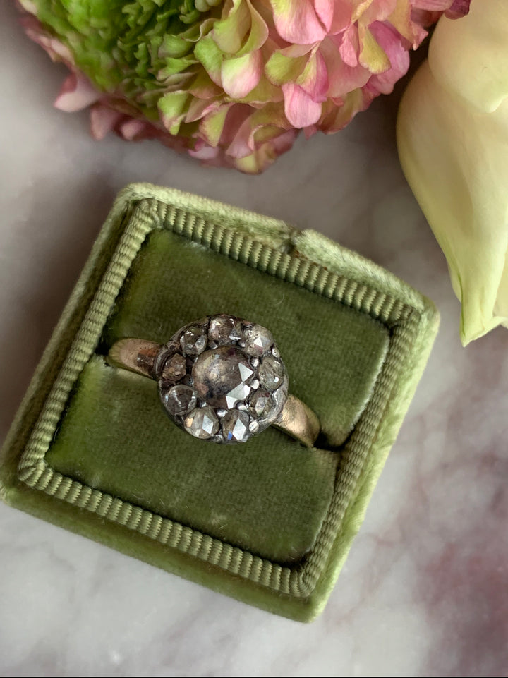 Rose Cut Diamond Cluster Ring 14ct And Sterling