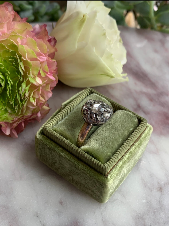 Rose Cut Diamond Cluster Ring 14ct And Sterling