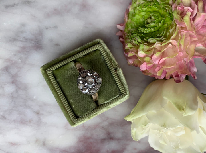 Rose Cut Diamond Cluster Ring 14ct And Sterling