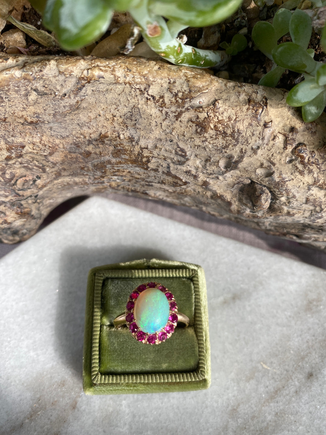 14k Australian Opal & Pink Paste Ring