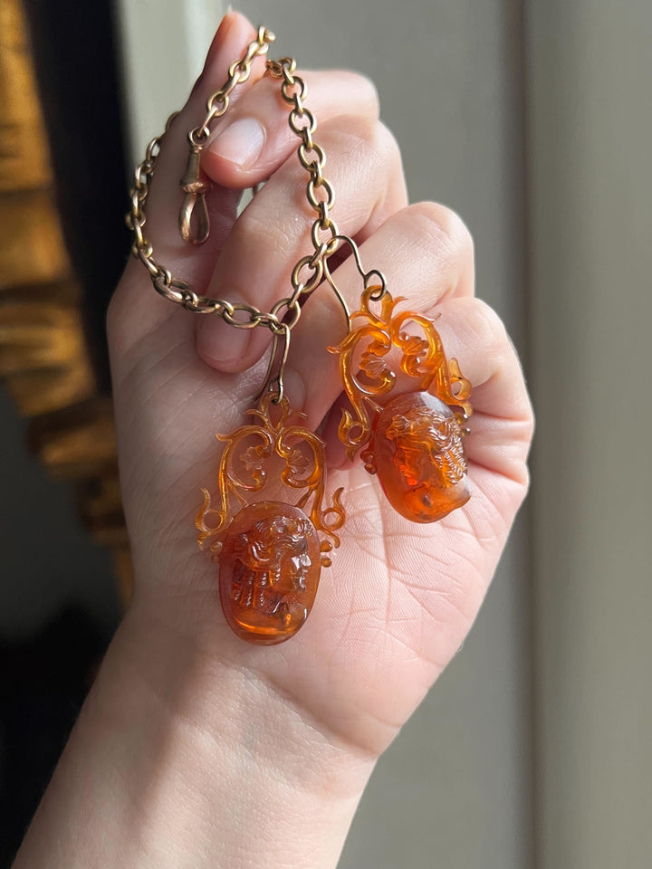 Diana Tortoise Cameo Earrings c. 1870