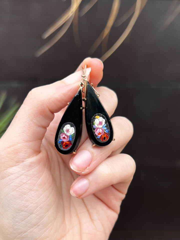 Onyx and Micromosaic Earrings in 9k Gold