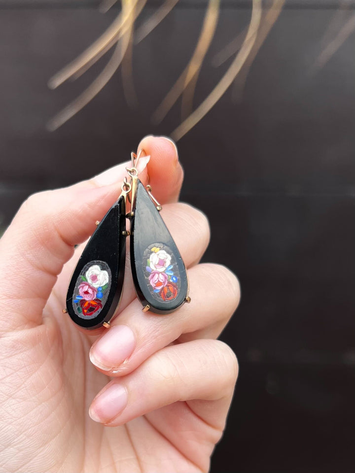 Onyx and Micromosaic Earrings in 9k Gold