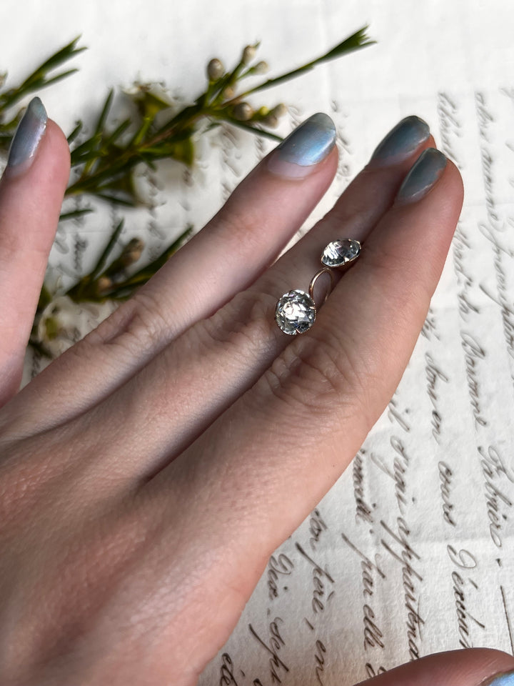 Superb Old Mine Cut 'Diamond' Paste Earrings in 14k