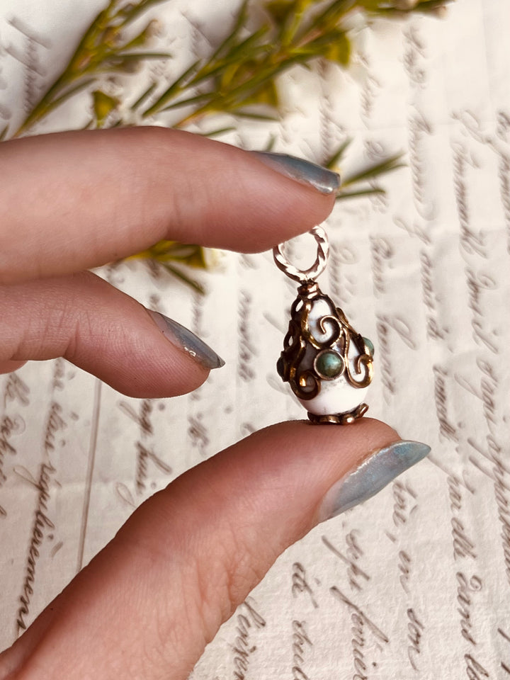 Special White Coral Victorian Tear-Drop Pendant in 9k