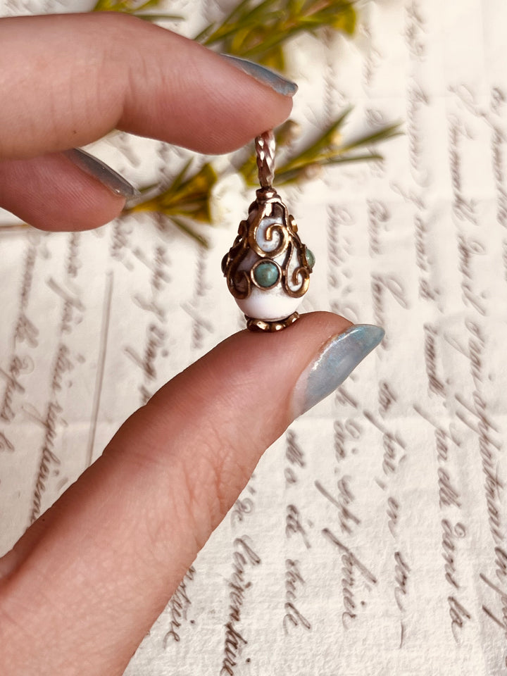 Special White Coral Victorian Tear-Drop Pendant in 9k