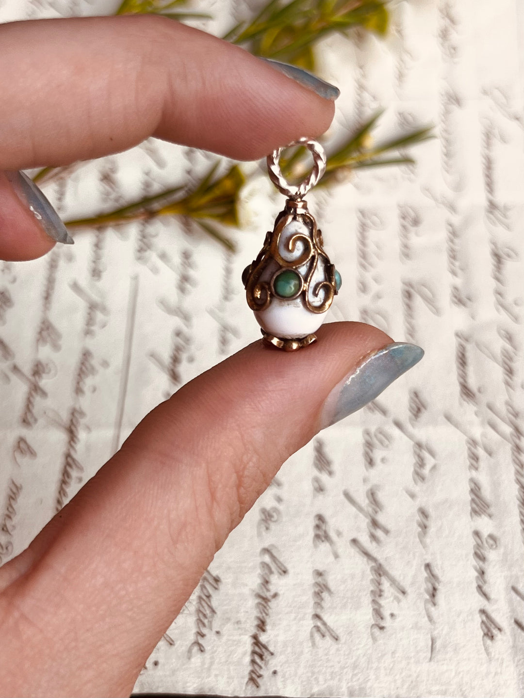 Special White Coral Victorian Tear-Drop Pendant in 9k