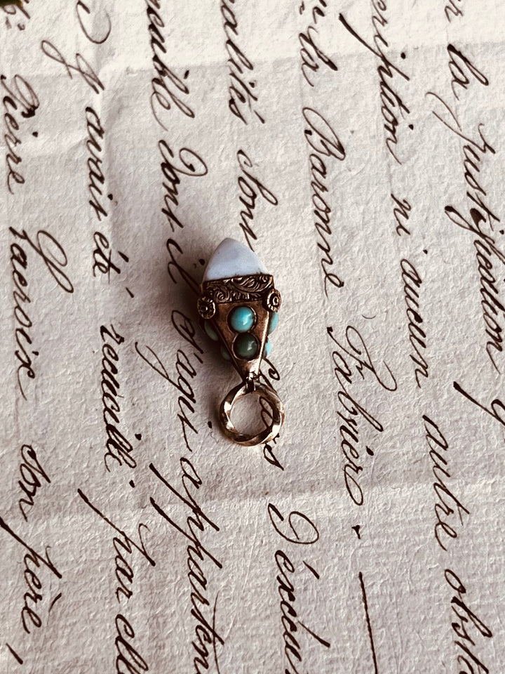 9k Rare White Coral Victorian Geometric Pendant