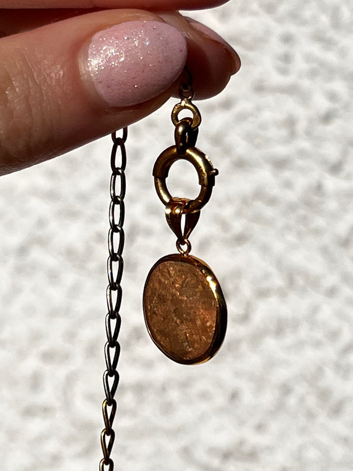 Rare Authentic Roman Coin Pendant of Zinc Compound Set in 14k