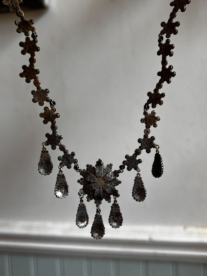 Floral Dinner Necklace of Faceted-Cut Steel