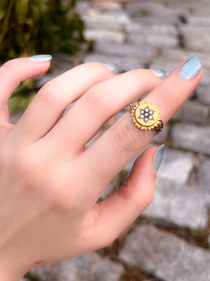 American 14k Pearl Conversion Ring Circa 1880