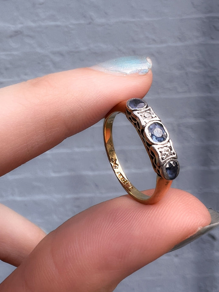 18k and Platinum Sapphire Band with Diamonds