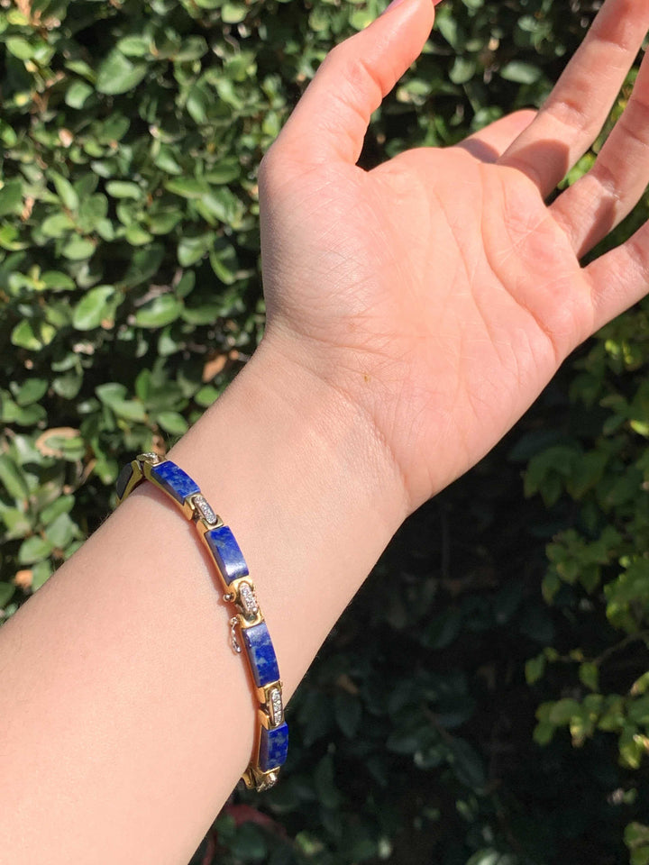 Vintage 1970’s Diamond-Studded Lapis Bracelet in 14k