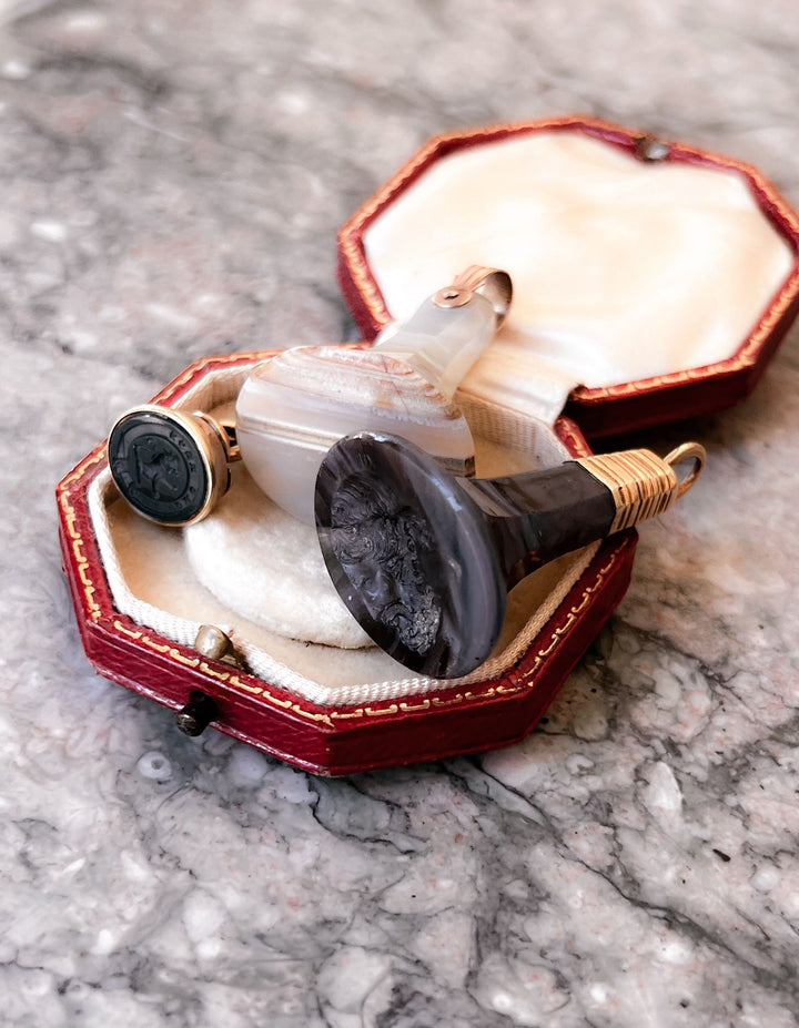 Hefty White Agate and 9k Fob