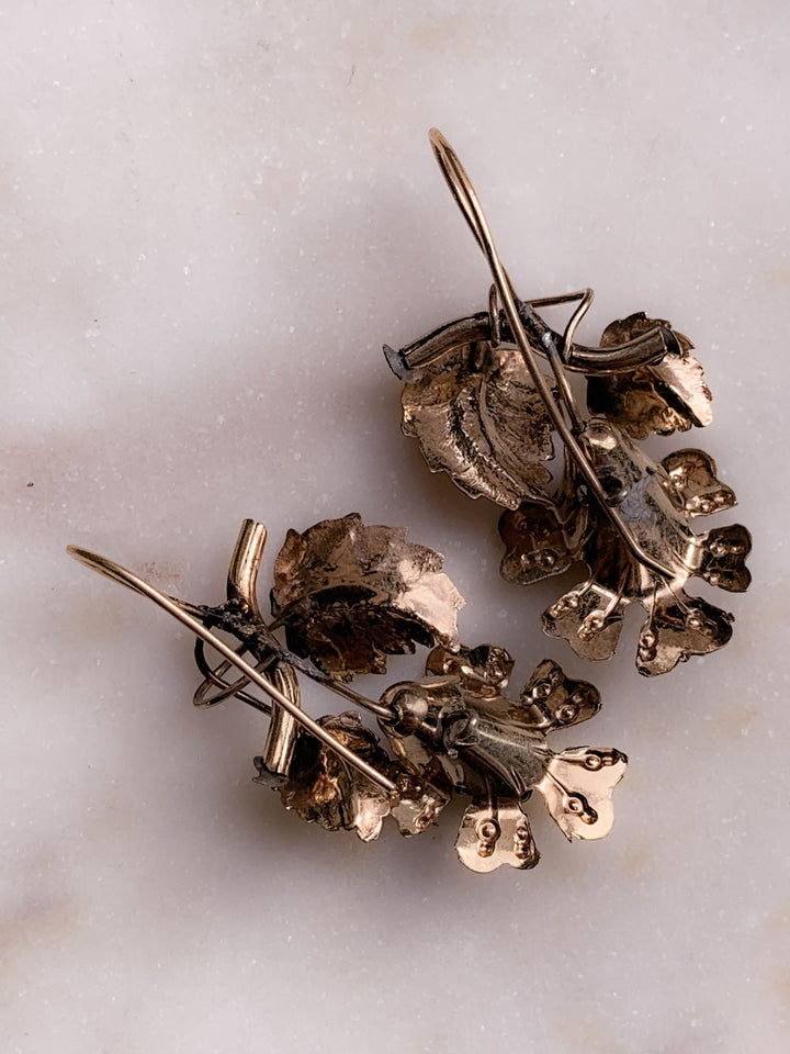 10k Blooming Foiled Garnet Flower Earrings