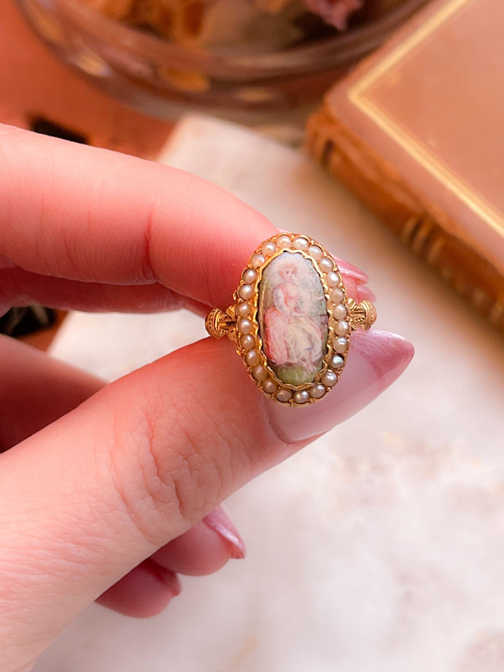 Fully Hallmarked 19th C French Enamel Ring in 18k