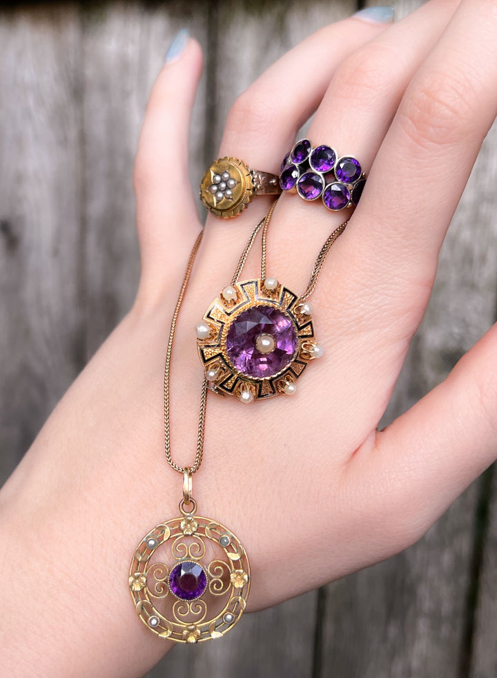 Extremely Rare Georgian Double Amethyst 3/4 Band