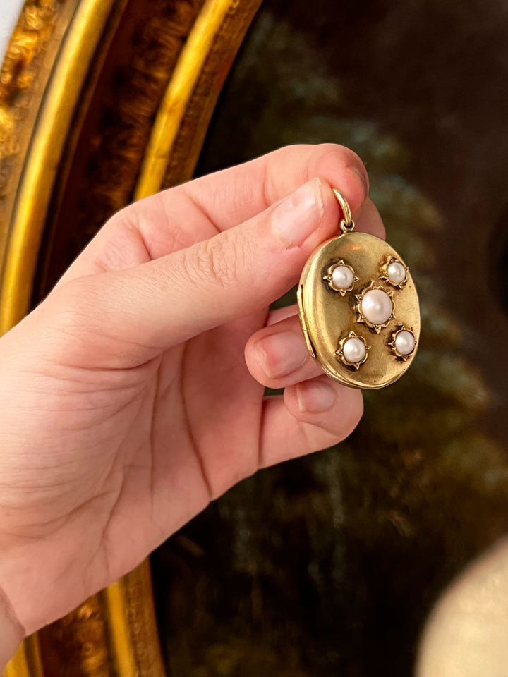 Sumptuously Plump 15k Pearl Studded Victorian Locket