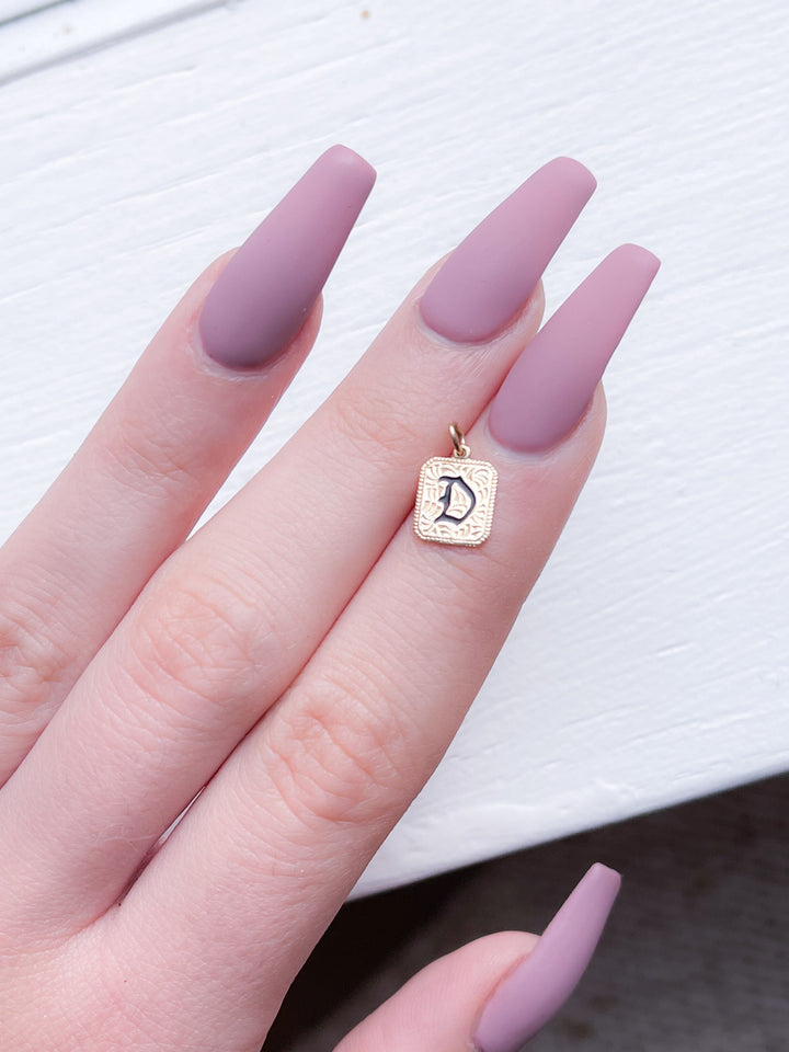 14k Black Enamel "D" Charm with Ribbon