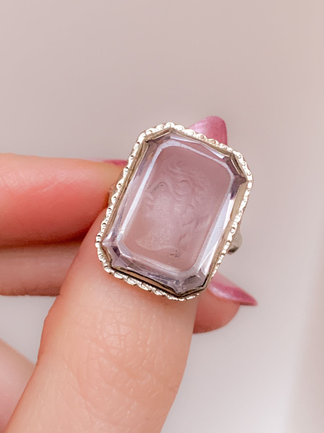 Stunning Art Deco Carved Amethyst Cameo Ring in 14k