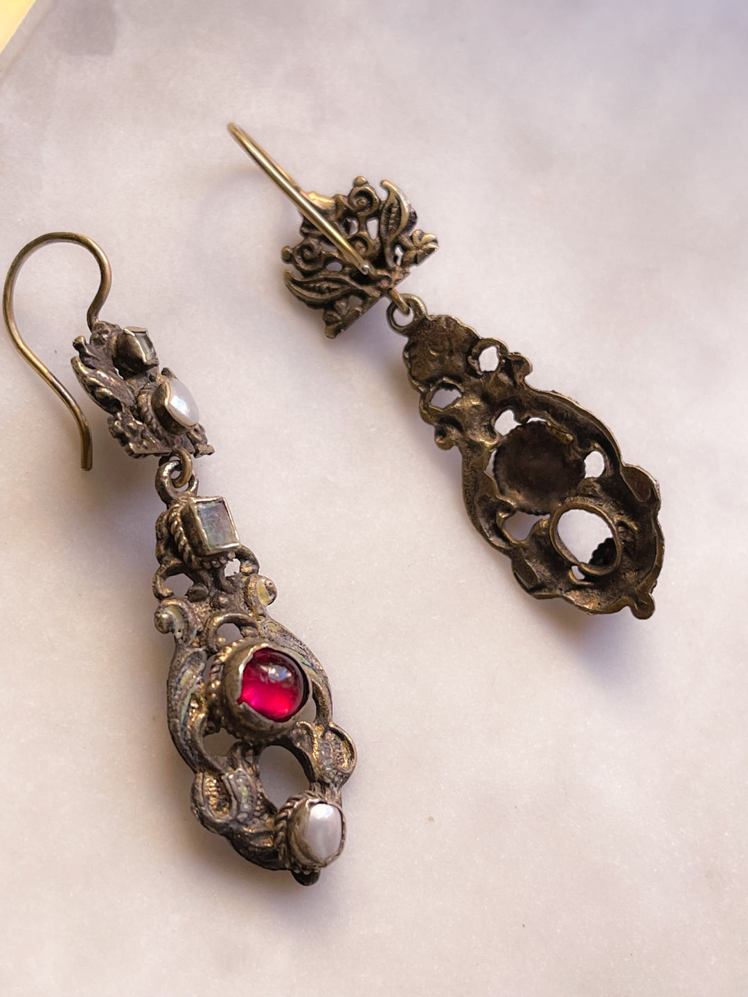 Outstanding Gold-Over-Brass Austro-Hungarian Drop Earrings