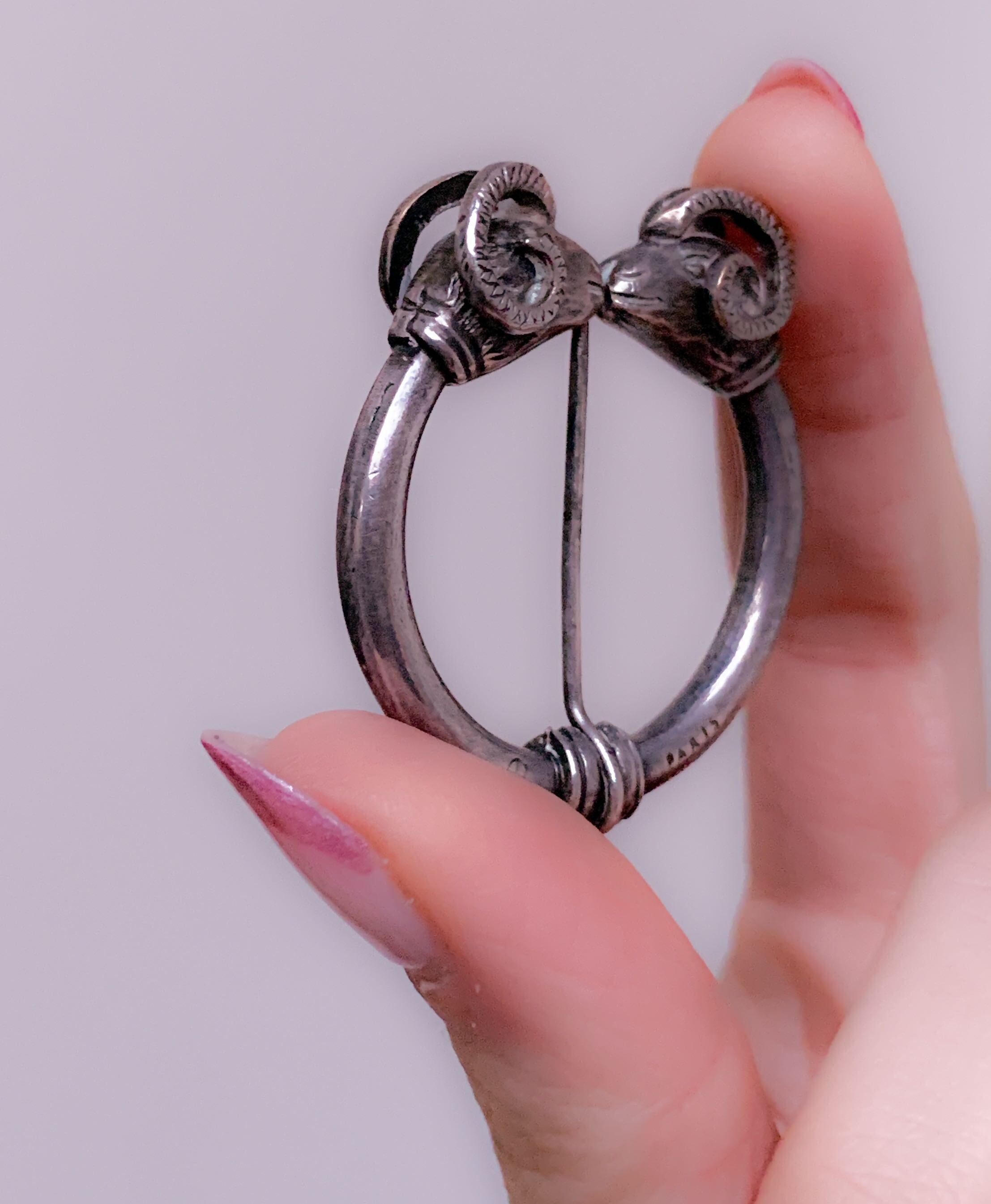 Gorgeous French Sterling Double Ram Fibula Brooch