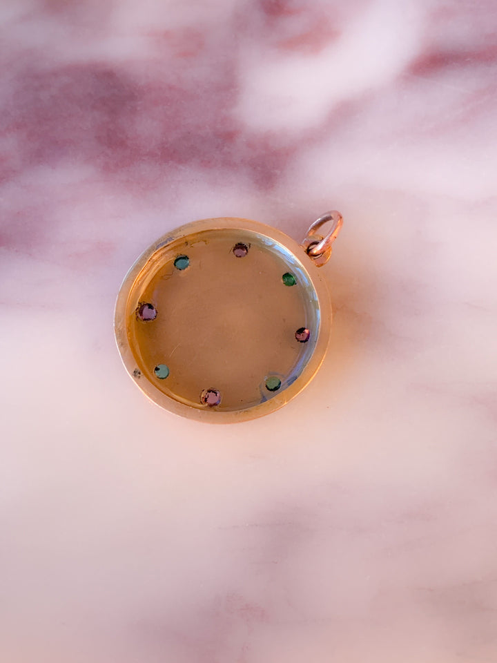 18k Rose Cut Diamond, Amethyst and Emerald Conversion Pendant