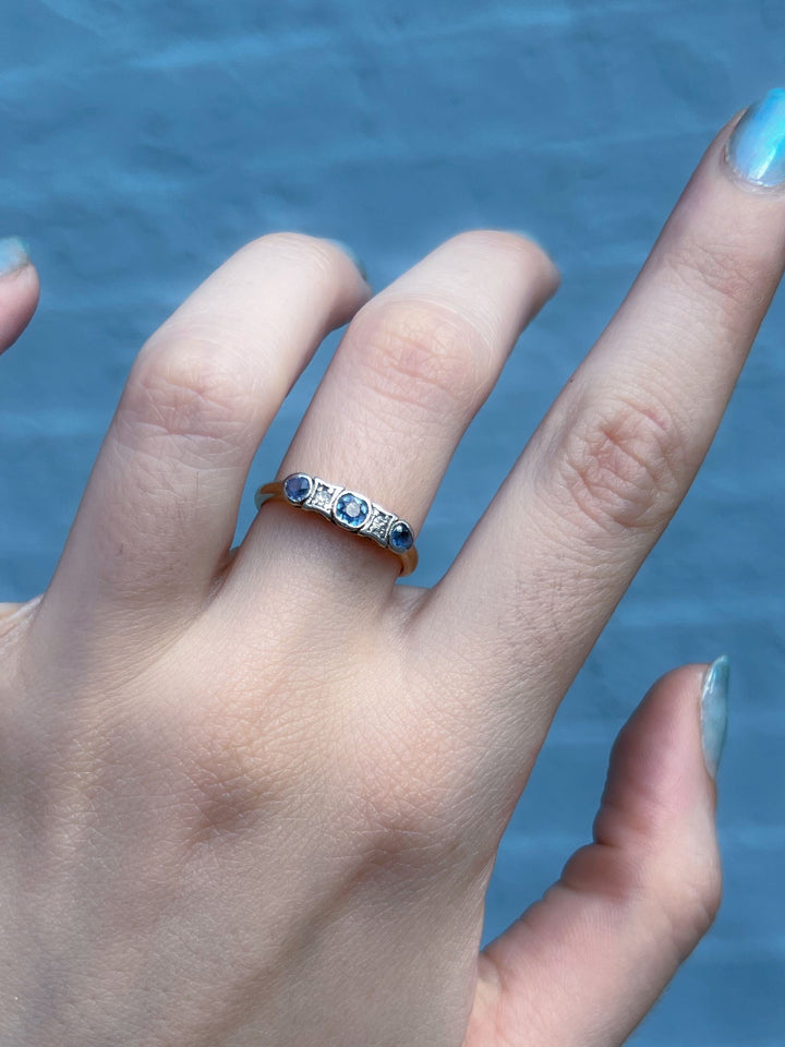 18k and Platinum Sapphire Band with Diamonds