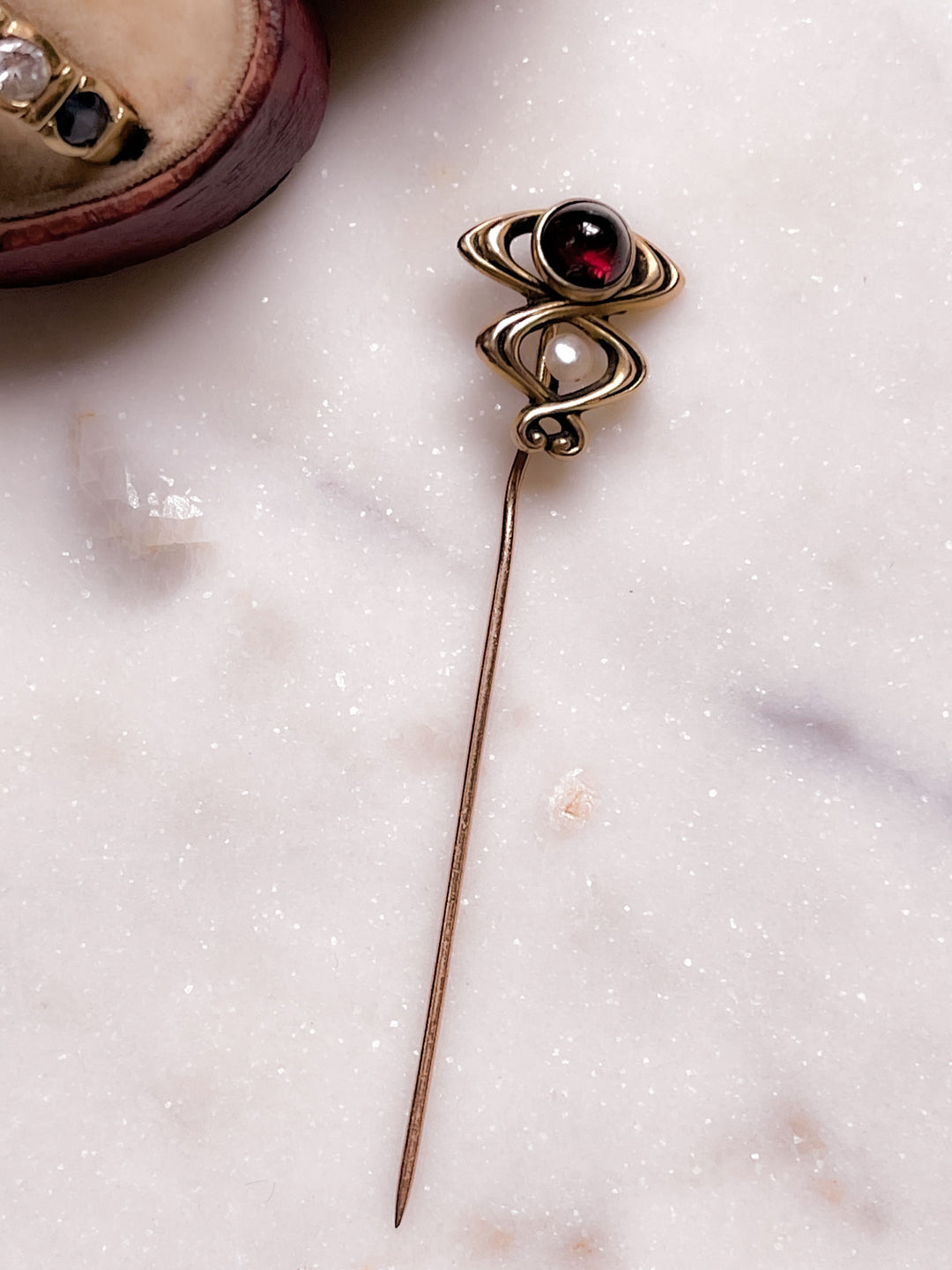 Garnet and Pearl Stick Pin