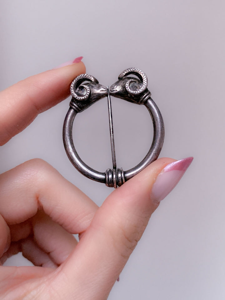 Gorgeous French Sterling Double Ram Fibula Brooch