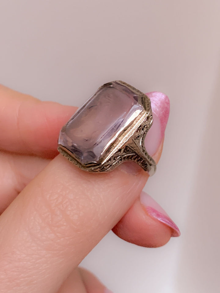 Stunning Art Deco Carved Amethyst Cameo Ring in 14k