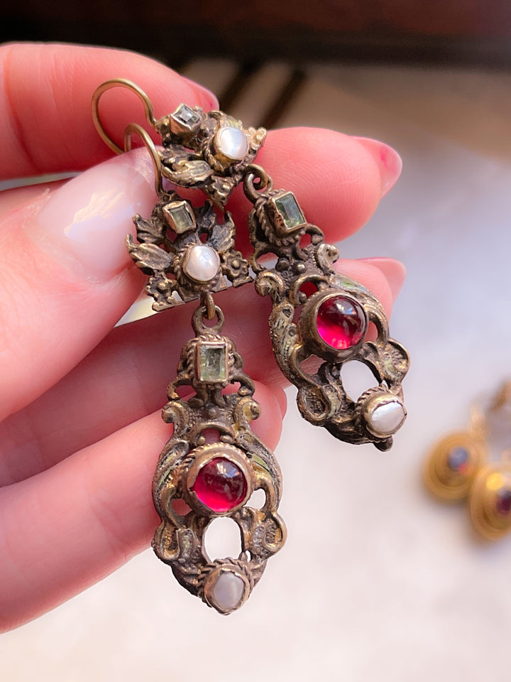 Outstanding Gold-Over-Brass Austro-Hungarian Drop Earrings