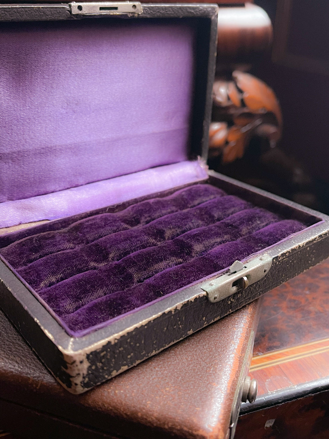 Glorious Purple Velvet Multi-Ring Box Circa 1910