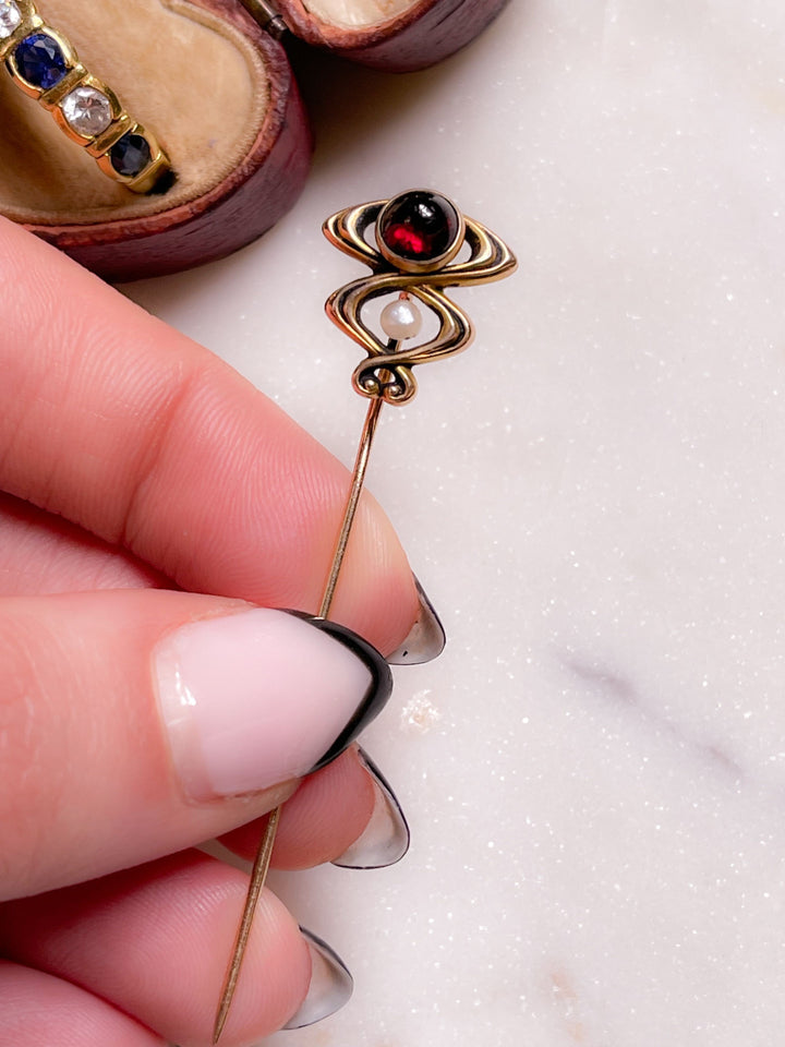 Garnet and Pearl Stick Pin