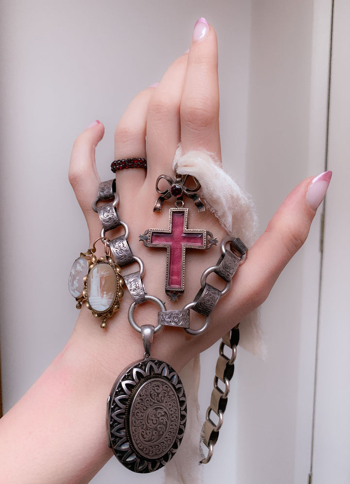 Superb French Cross Reliquary Locket with Garnet Bow