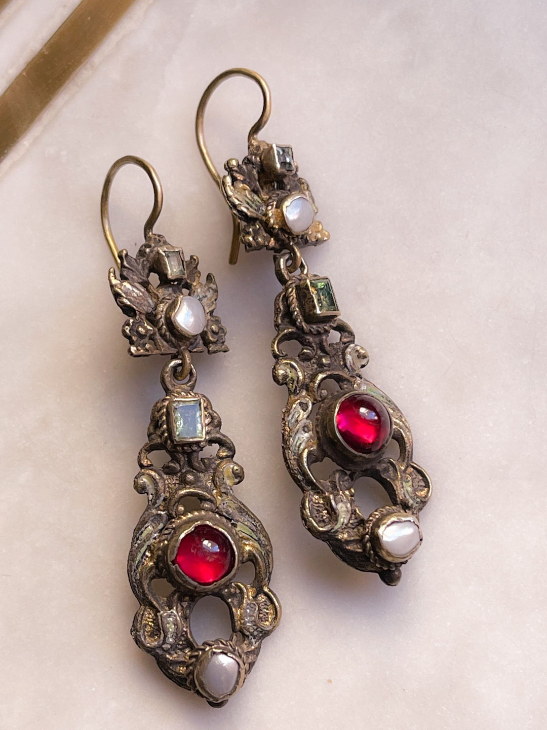 Outstanding Gold-Over-Brass Austro-Hungarian Drop Earrings