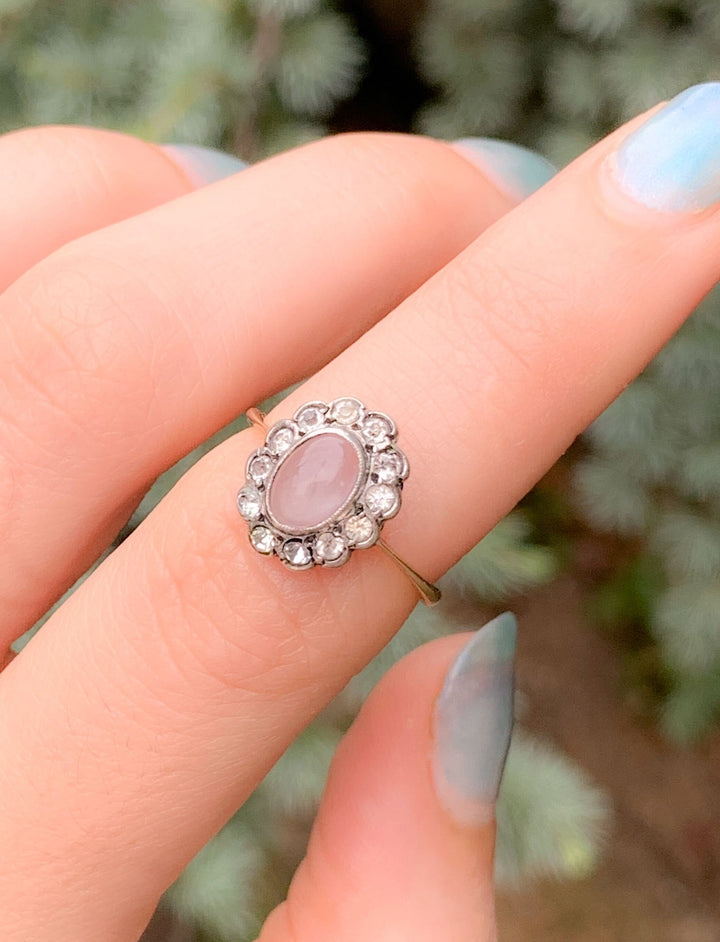 Stunning 9k Moonstone Daisy Ring with Paste Halo