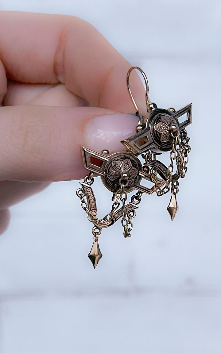 Spectacular Pair of American Victorian 14k Earrings