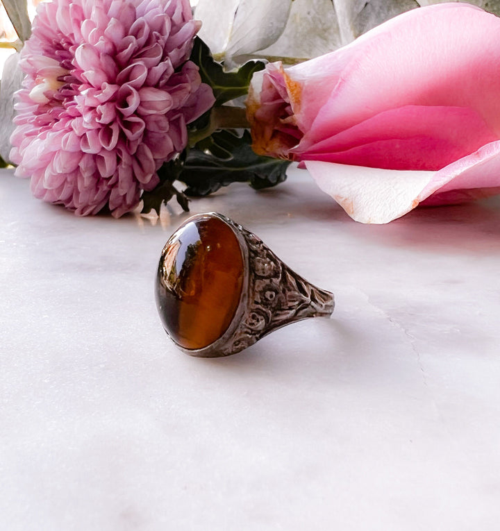 Art Nouveau Sterling Silver Tiger Eye Ring