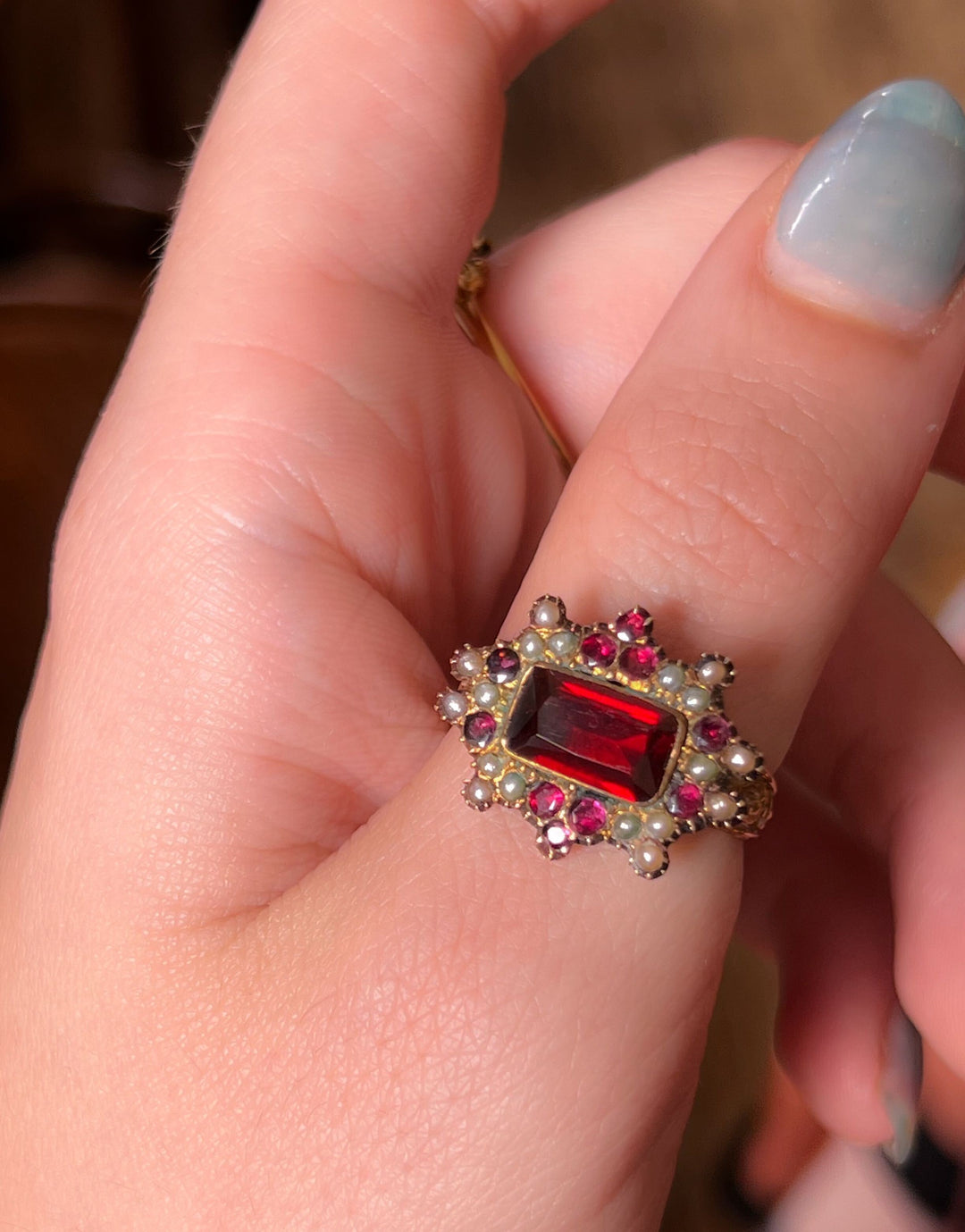 19th Century Garnet and Pearl Conversion Ring in 9k