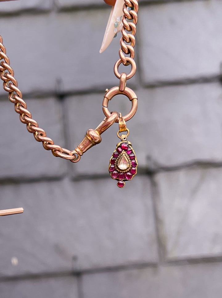 Adorable 18k Gold Rose-Cut Diamond and Ruby Drop Pendant